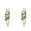 Oro Laminado Huggie Hoop, Gold Filled Style with Amethyst and Aqua Blue Cubic Zirconia, Polished, Golden Finish, 02.210.0492.2.15