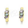 Oro Laminado Huggie Hoop, Gold Filled Style with Amethyst and Aqua Blue Cubic Zirconia, Polished, Golden Finish, 02.210.0492.2.15