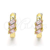 Oro Laminado Huggie Hoop, Gold Filled Style Baguette Design, with Pink Cubic Zirconia, Polished, Golden Finish, 02.210.0492.3.15