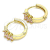 Oro Laminado Huggie Hoop, Gold Filled Style Baguette Design, with Pink Cubic Zirconia, Polished, Golden Finish, 02.210.0492.3.15
