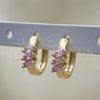 Oro Laminado Huggie Hoop, Gold Filled Style Baguette Design, with Pink Cubic Zirconia, Polished, Golden Finish, 02.210.0492.3.15