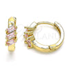 Oro Laminado Huggie Hoop, Gold Filled Style Baguette Design, with Pink Cubic Zirconia, Polished, Golden Finish, 02.210.0492.3.15