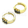 Oro Laminado Huggie Hoop, Gold Filled Style Baguette Design, with Black Cubic Zirconia, Polished, Golden Finish, 02.210.0492.4.15