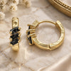 Oro Laminado Huggie Hoop, Gold Filled Style Baguette Design, with Black Cubic Zirconia, Polished, Golden Finish, 02.210.0492.4.15