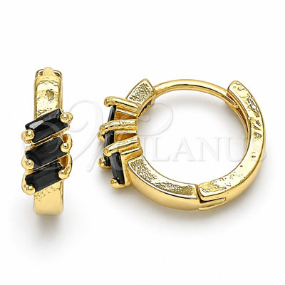 Oro Laminado Huggie Hoop, Gold Filled Style Baguette Design, with Black Cubic Zirconia, Polished, Golden Finish, 02.210.0492.4.15
