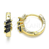 Oro Laminado Huggie Hoop, Gold Filled Style Baguette Design, with Black Cubic Zirconia, Polished, Golden Finish, 02.210.0492.4.15