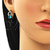 Oro Laminado Huggie Hoop, Gold Filled Style Teardrop Design, with Aqua Blue Cubic Zirconia and White Micro Pave, Polished, Golden Finish, 02.210.0493.1.15