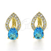 Oro Laminado Huggie Hoop, Gold Filled Style Teardrop Design, with Aqua Blue Cubic Zirconia and White Micro Pave, Polished, Golden Finish, 02.210.0493.1.15