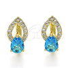 Oro Laminado Huggie Hoop, Gold Filled Style Teardrop Design, with Aqua Blue Cubic Zirconia and White Micro Pave, Polished, Golden Finish, 02.210.0493.1.15