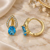 Oro Laminado Huggie Hoop, Gold Filled Style Teardrop Design, with Aqua Blue Cubic Zirconia and White Micro Pave, Polished, Golden Finish, 02.210.0493.1.15