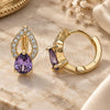 Oro Laminado Huggie Hoop, Gold Filled Style Teardrop Design, with Amethyst Cubic Zirconia and White Micro Pave, Polished, Golden Finish, 02.210.0493.2.15