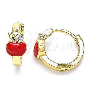 Gold Filled Hoop Earrings — Huggie Hoop Apple Design with White Cubic Zirconia — main product view — SKU 142854 | Oro Laminado aretes de aro — Huggie Hoop Apple diseño with blanco Cubic Zirconia — SKU 142854