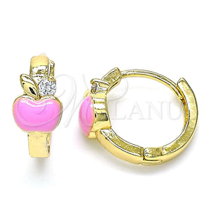 Gold Filled Hoop Earrings — Huggie Hoop Apple Design with White Cubic Zirconia — main product view — SKU 142855 | Oro Laminado aretes de aro — Huggie Hoop Apple diseño with blanco Cubic Zirconia — SKU 142855