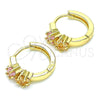 Oro Laminado Huggie Hoop, Gold Filled Style Star Design, with Champagne and Pink Cubic Zirconia, Polished, Golden Finish, 02.210.0495.15