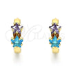 Oro Laminado Huggie Hoop, Gold Filled Style Star Design, with Amethyst and Aqua Blue Cubic Zirconia, Polished, Golden Finish, 02.210.0495.1.15