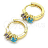 Oro Laminado Huggie Hoop, Gold Filled Style Star Design, with Amethyst and Aqua Blue Cubic Zirconia, Polished, Golden Finish, 02.210.0495.1.15