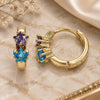 Oro Laminado Huggie Hoop, Gold Filled Style Star Design, with Amethyst and Aqua Blue Cubic Zirconia, Polished, Golden Finish, 02.210.0495.1.15