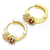 Oro Laminado Huggie Hoop, Gold Filled Style Star Design, with Garnet and Pink Cubic Zirconia, Polished, Golden Finish, 02.210.0495.2.15
