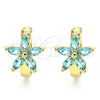 Oro Laminado Huggie Hoop, Gold Filled Style Flower Design, with Aqua Blue Cubic Zirconia, Polished, Golden Finish, 02.210.0496.1.15