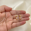 Oro Laminado Huggie Hoop, Gold Filled Style Flower Design, with Pink Cubic Zirconia, Polished, Golden Finish, 02.210.0496.2.15