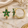 Oro Laminado Huggie Hoop, Gold Filled Style Flower Design, with Green Cubic Zirconia, Polished, Golden Finish, 02.210.0496.5.15