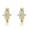 Oro Laminado Huggie Hoop, Gold Filled Style Flower Design, with White Cubic Zirconia, Polished, Golden Finish, 02.210.0497.15