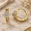 Oro Laminado Huggie Hoop, Gold Filled Style Flower Design, with White Cubic Zirconia, Polished, Golden Finish, 02.210.0497.15