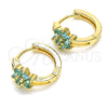 Oro Laminado Huggie Hoop, Gold Filled Style Flower Design, with Aqua Blue Cubic Zirconia, Polished, Golden Finish, 02.210.0497.1.15