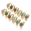 Oro Laminado Huggie Hoop, Gold Filled Style Flower Design, with Garnet Cubic Zirconia, Polished, Golden Finish, 02.210.0497.4.15