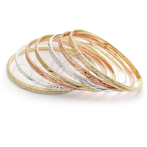 Gold Plated Semanario Bangle, Diamond Cutting Finish, Tricolor, 07.07.0002.05 (04 MM Thickness, Size 5 (2.50 Diameter))