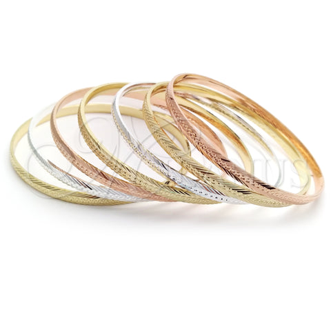 Gold Plated Semanario Bangle, Diamond Cutting Finish, Tricolor, 07.07.0003.05 (04 MM Thickness, Size 5 (2.50 Diameter))