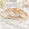 Gold Plated Semanario Bangle, Diamond Cutting Finish, Tricolor, 07.07.0005.05 (04 MM Thickness, Size 5 (2.50 Diameter))