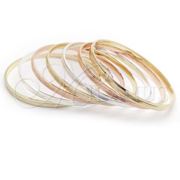 Gold Plated Semanario Bangle, Diamond Cutting Finish, Tricolor, 07.07.0005.05 (04 MM Thickness, Size 5 (2.50 Diameter))
