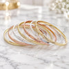 Gold Plated Semanario Bangle, Diamond Cutting Finish, Tricolor, 07.07.0006.05 (04 MM Thickness, Size 5 (2.50 Diameter))