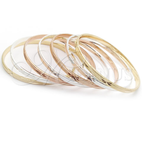 Gold Plated Semanario Bangle, Diamond Cutting Finish, Tricolor, 07.07.0010.05 (04 MM Thickness, Size 5 (2.50 Diameter))