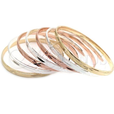 Gold Plated Semanario Bangle, Diamond Cutting Finish, Tricolor, 07.07.0011.06 (04 MM Thickness, Size 6 (2.75 Diameter))
