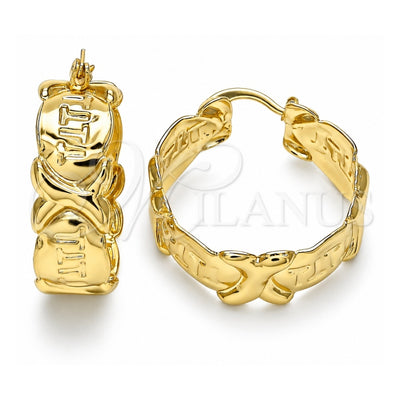 Oro Laminado Medium Hoop, Gold Filled Style Hugs and Kisses Design, Polished, Golden Finish, 02.160.0016.30