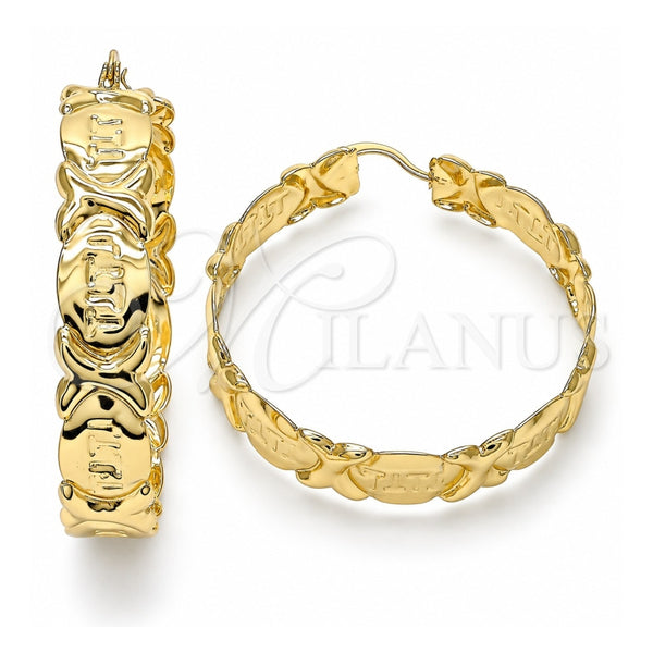 Oro Laminado Large Hoop, Gold Filled Style Hugs and Kisses Design, Polished, Golden Finish, 02.160.0016.50