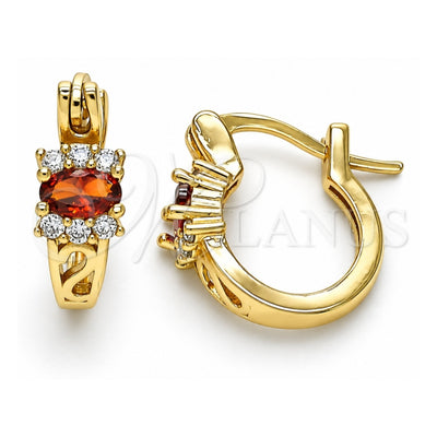 Oro Laminado Small Hoop, Gold Filled Style with Garnet Cubic Zirconia and White Micro Pave, Polished, Golden Finish, 02.210.0498.1.12