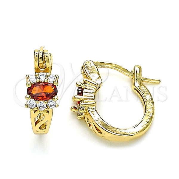 Gold Filled Hoop Earrings — Small Hoop with Garnet Cubic Zirconia and White — main product view — SKU 142900 | Oro Laminado aretes de aro — Small Hoop with Garnet Cubic Zirconia and blanco — SKU 142900