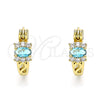Oro Laminado Small Hoop, Gold Filled Style with Aqua Blue Cubic Zirconia and White Micro Pave, Polished, Golden Finish, 02.210.0498.2.12