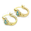 Oro Laminado Small Hoop, Gold Filled Style with Aqua Blue Cubic Zirconia and White Micro Pave, Polished, Golden Finish, 02.210.0498.2.12