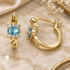 Oro Laminado Small Hoop, Gold Filled Style with Aqua Blue Cubic Zirconia and White Micro Pave, Polished, Golden Finish, 02.210.0498.2.12