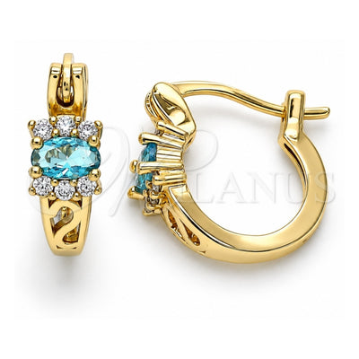 Oro Laminado Small Hoop, Gold Filled Style with Aqua Blue Cubic Zirconia and White Micro Pave, Polished, Golden Finish, 02.210.0498.2.12
