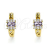 Oro Laminado Small Hoop, Gold Filled Style with Amethyst Cubic Zirconia and White Micro Pave, Polished, Golden Finish, 02.210.0498.3.12