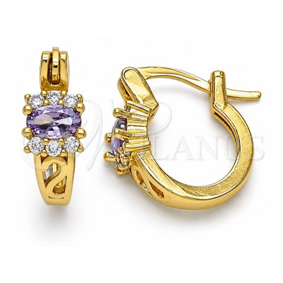 Oro Laminado Small Hoop, Gold Filled Style with Amethyst Cubic Zirconia and White Micro Pave, Polished, Golden Finish, 02.210.0498.3.12