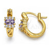 Oro Laminado Small Hoop, Gold Filled Style with Amethyst Cubic Zirconia and White Micro Pave, Polished, Golden Finish, 02.210.0498.3.12