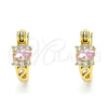 Oro Laminado Small Hoop, Gold Filled Style with Pink Cubic Zirconia and White Micro Pave, Polished, Golden Finish, 02.210.0498.4.12