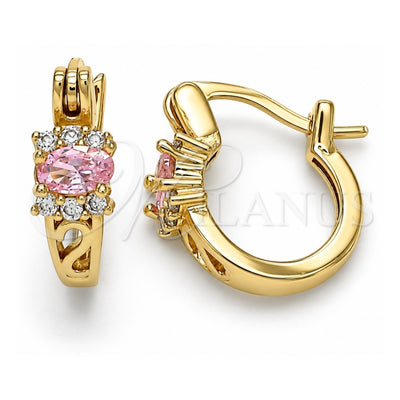 Oro Laminado Small Hoop, Gold Filled Style with Pink Cubic Zirconia and White Micro Pave, Polished, Golden Finish, 02.210.0498.4.12