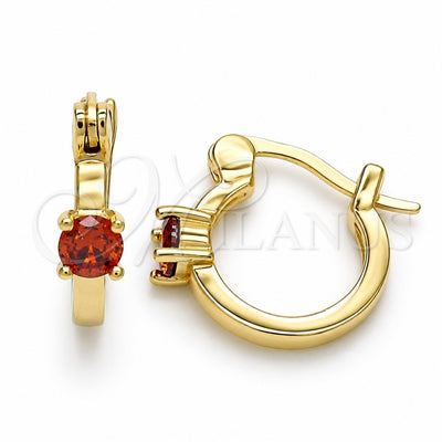 Oro Laminado Small Hoop, Gold Filled Style with Garnet Cubic Zirconia, Polished, Golden Finish, 02.210.0499.1.12